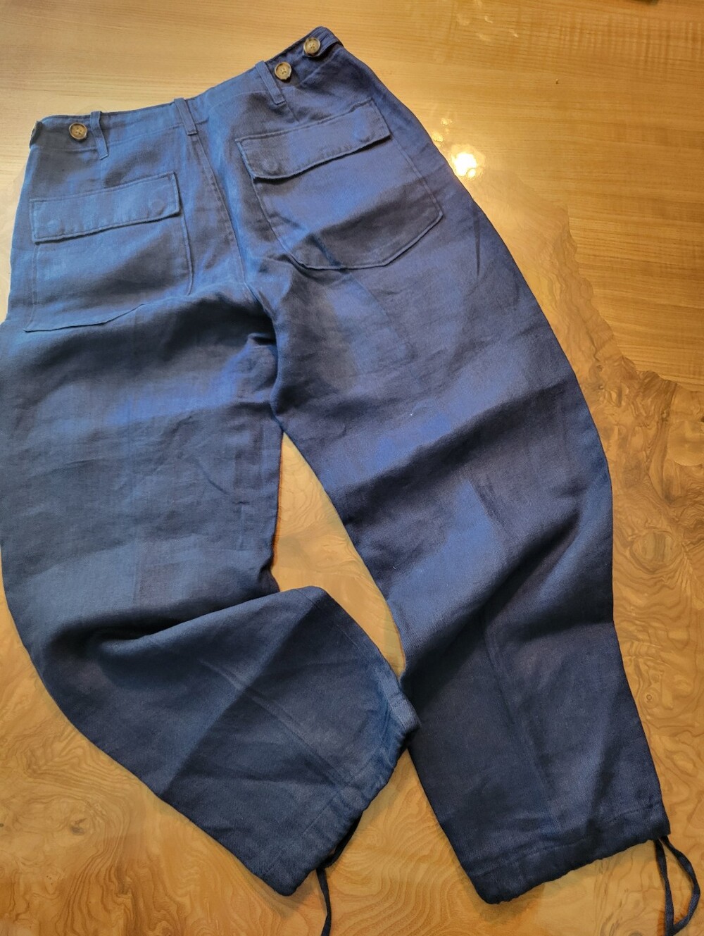 Ralph Lauren 100% Linen Deep Navy Cropped Cargo Pants with Drawstring Cuffs - Picture 7 of 10